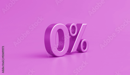 Zero percentage sign and sale discount on purple background with special offer rate