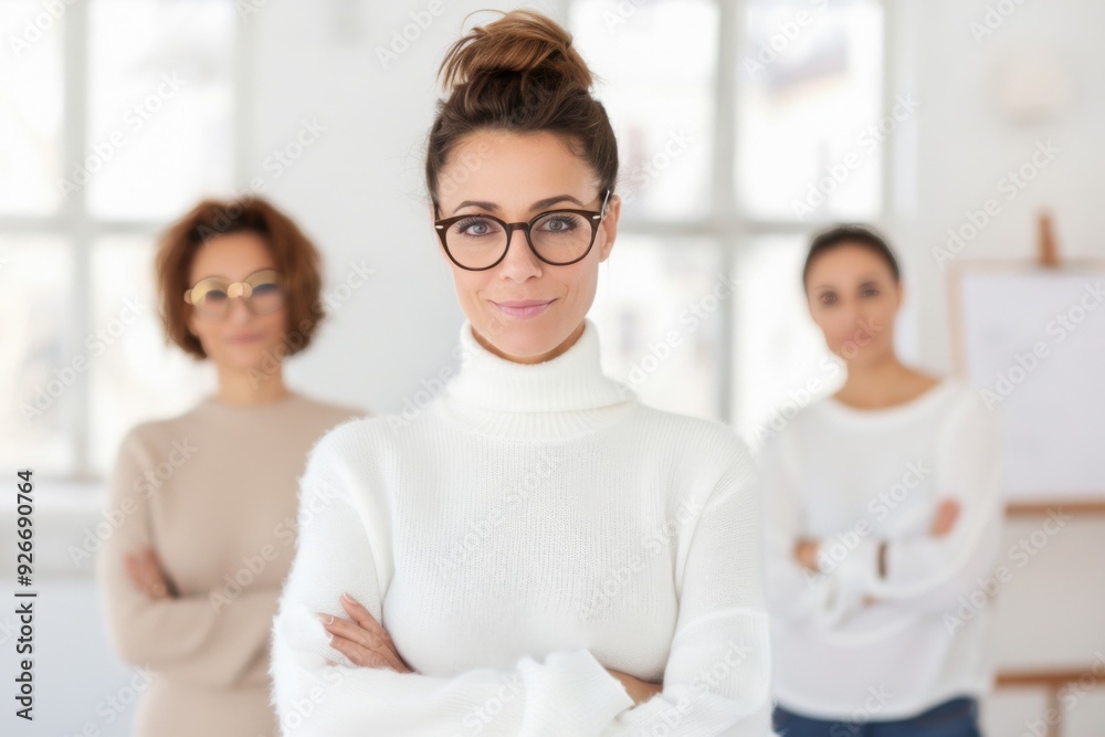 Confident Businesswoman With Team Members in Modern Office Setting Confident Businesswoman With Team Members in Modern Office Setting