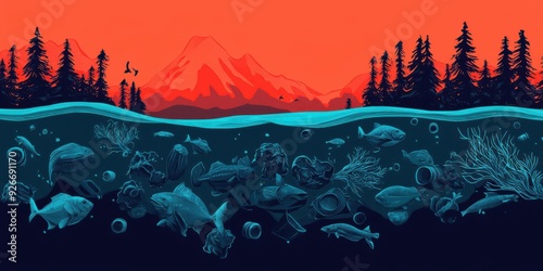 Polluted marine ecosystem suffering from human impact