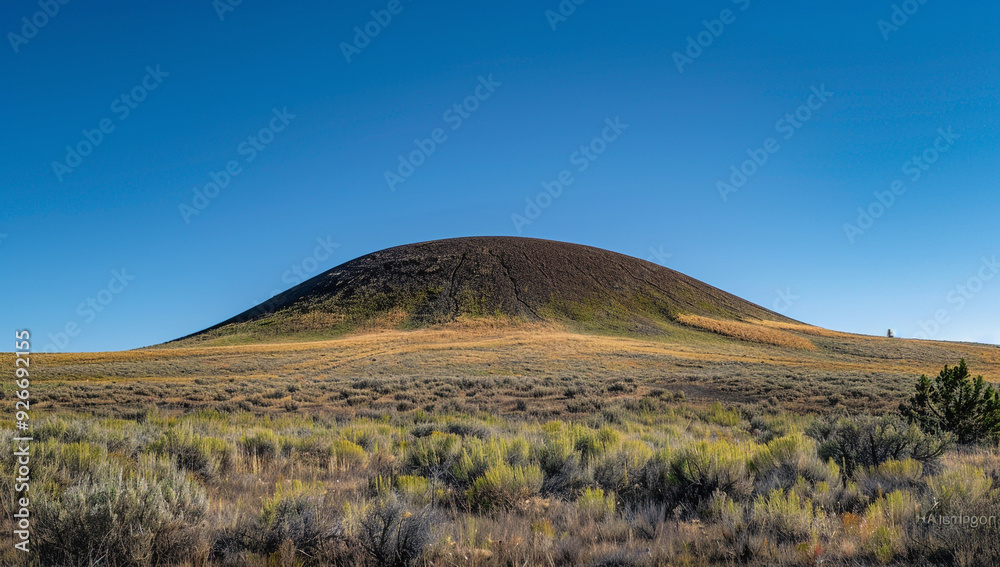 a serene dome mountain with a smooth, rounded summit under a clear blue sky a serene dome mountain with a smooth, rounded summit under a clear blue sky