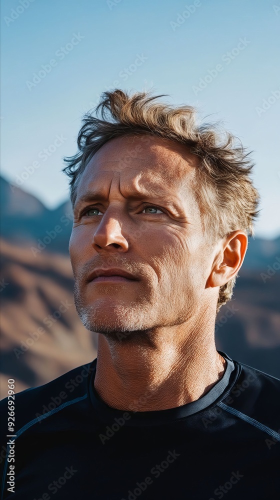A man in a black shirt looking up at the sky A man in a black shirt looking up at the sky