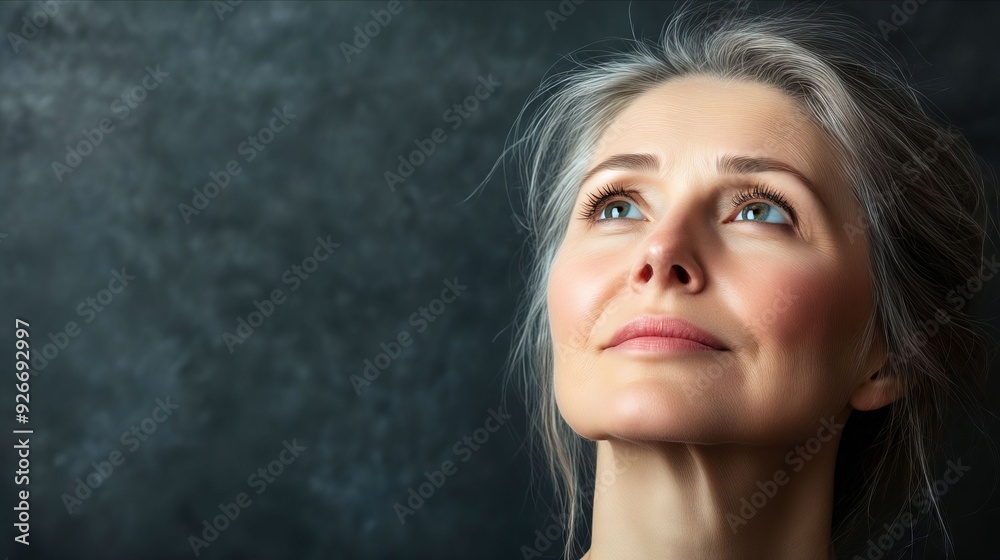 A woman looking up at the sky with her eyes closed