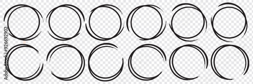 Hand drawn circle line sketch set. Vector circular scribble doodle round circles for message note mark design element. Pencil or pen graffiti bubble or ball draft illustration. EPS 10.