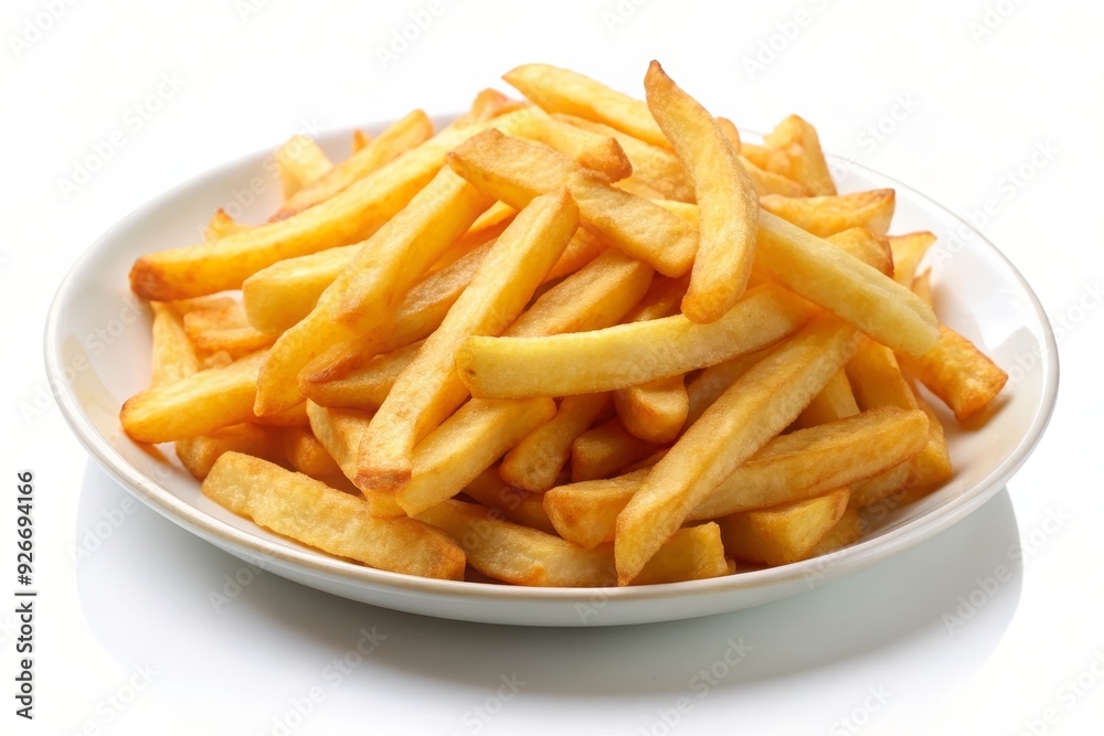 A plate of freshly fried french fries, crispy on the outside and fluffy on the inside. The fries are arranged in a visually appealing way, showcasing their golden brown color and inviting texture. A plate of freshly fried french fries, crispy on the outside and fluffy on the inside. The fries are arranged in a visually appealing way, showcasing their golden brown color and inviting texture.