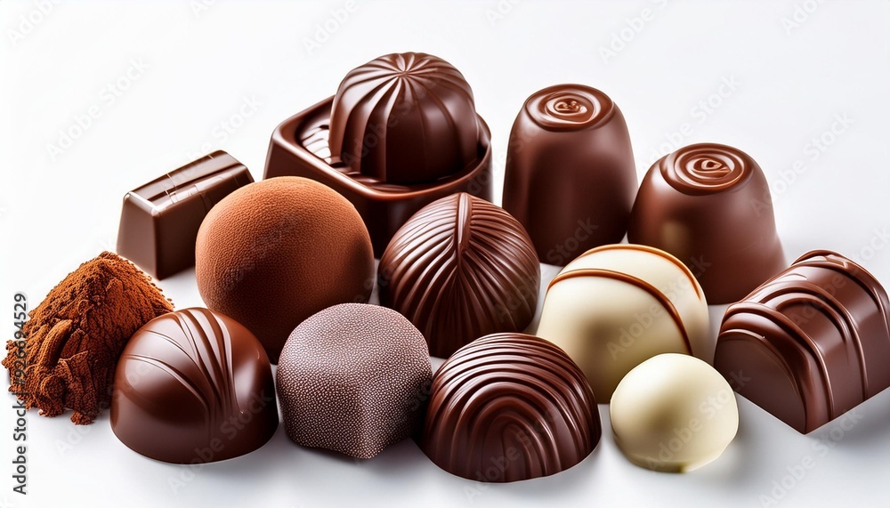Assortment of fine chocolates on a white background Assortment of fine chocolates on a white background