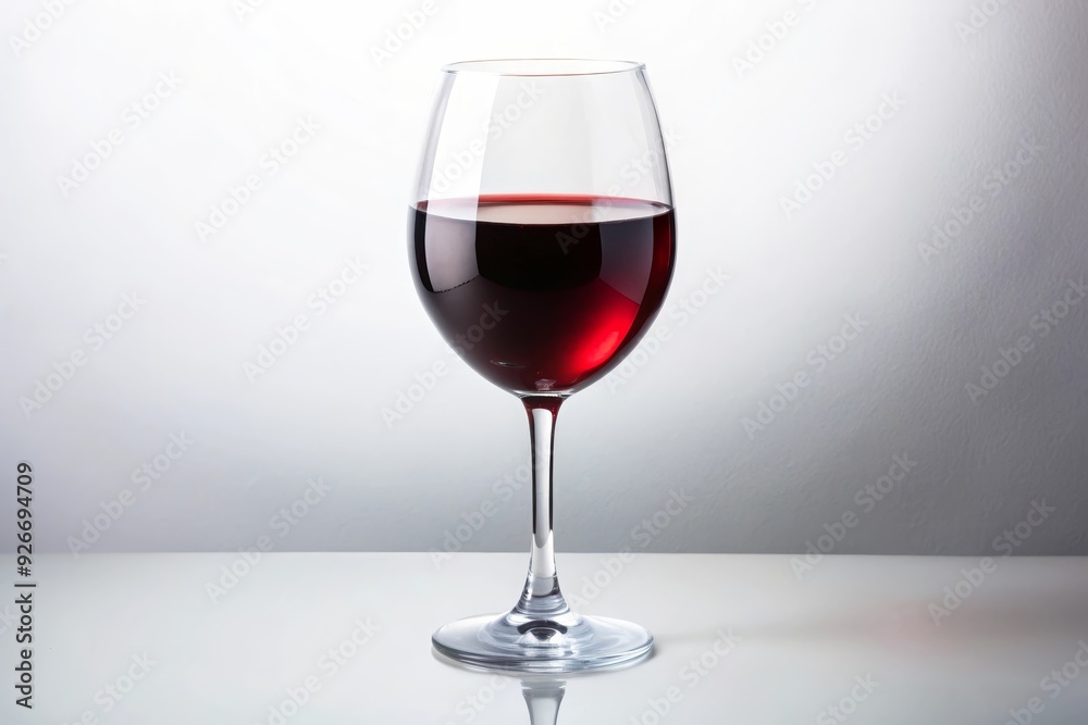 A single glass of red wine sits on a white surface, against a white backdrop. It represents celebration, indulgence, relaxation, and a sophisticated drink. A single glass of red wine sits on a white surface, against a white backdrop. It represents celebration, indulgence, relaxation, and a sophisticated drink.