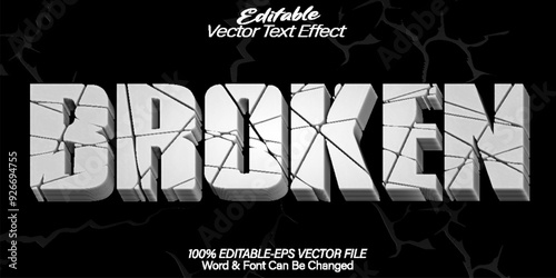 Broken Vector Text Effect Editable Alphabet Crack Crash Break