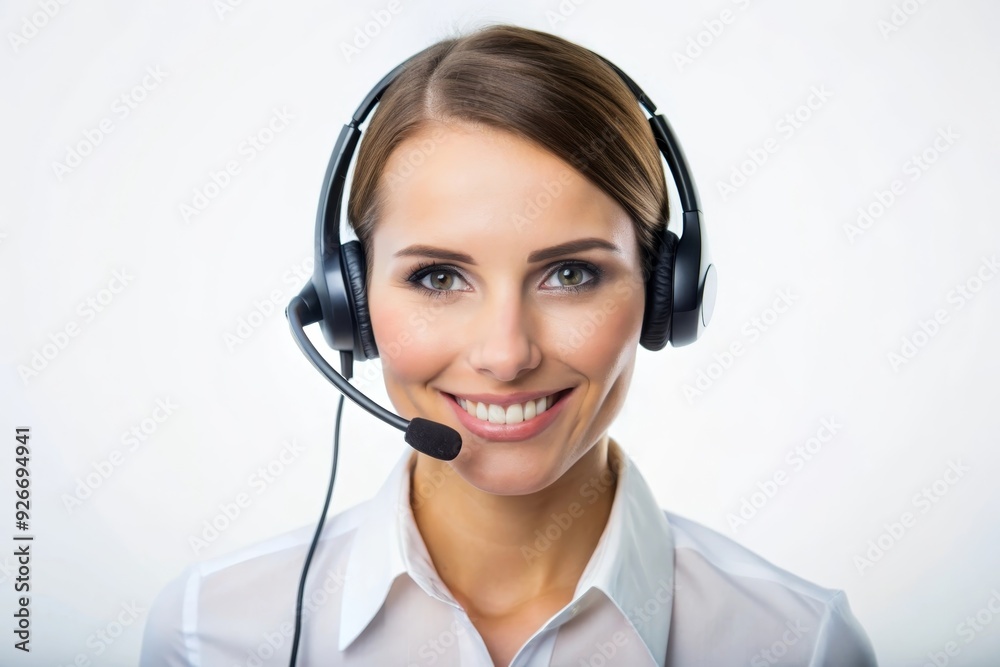 A smiling woman wearing a headset, symbolizing customer service, communication, support, technology, and professionalism. A smiling woman wearing a headset, symbolizing customer service, communication, support, technology, and professionalism.