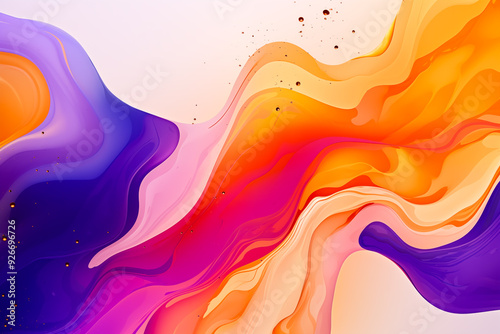 Vibrant and abstract background featuring fluid art. Trendy neon gradient in orange with a marble effect in purple, orange and blue. A stylish backdrop for websites, postcards, and notebooks.