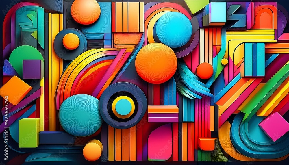 Colorful 3D Graffiti of Rectangles and Circles Colorful 3D Graffiti of Rectangles and Circles