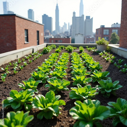 Vegetable and salad garden on a rooftop in a big city