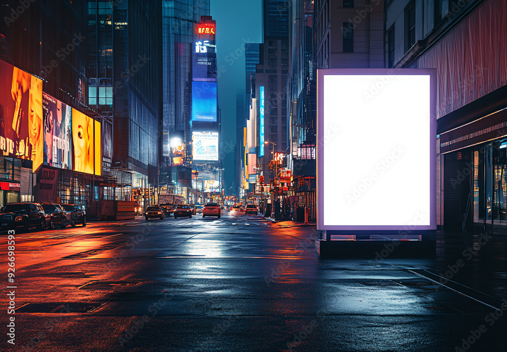 Blank Billboard in New York City at Night. Blank Billboard in New York City at Night.