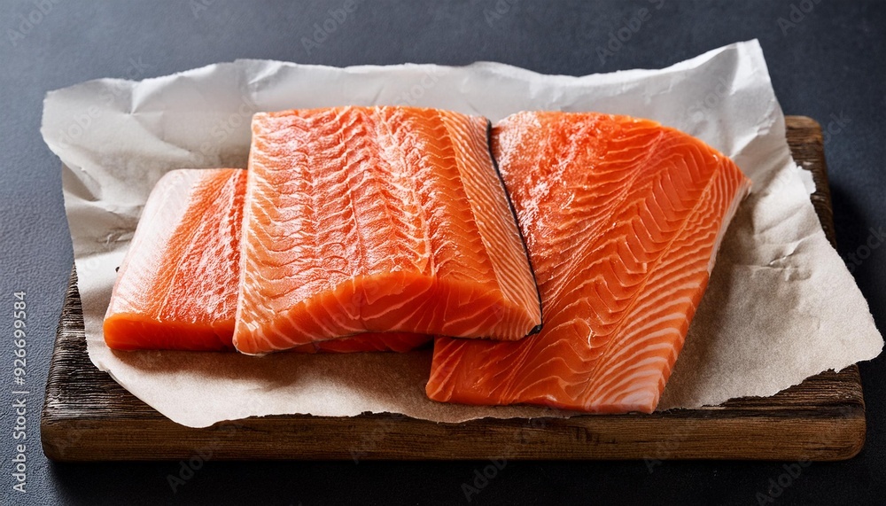 Fresh Salmon Fillets on Baking Paper Fresh Salmon Fillets on Baking Paper