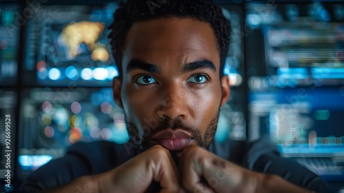 Portrait of african american man looking at camera in office