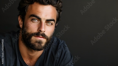 Portrait of a handsome man with beard and mustache on black background