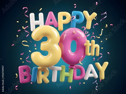 Happy 30th birthday with vibrant colors and balloons