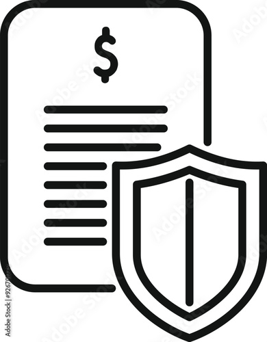 Line icon of a shield protecting an invoice, symbolizing financial security and protection