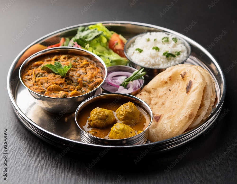 Indian Food Thali with Chole Bhature and Salad Indian Food Thali with Chole Bhature and Salad