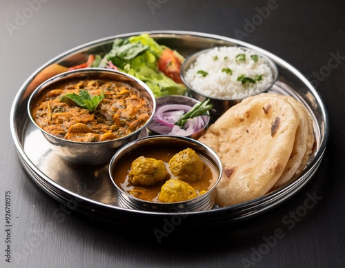 Indian Food Thali with Chole Bhature and Salad