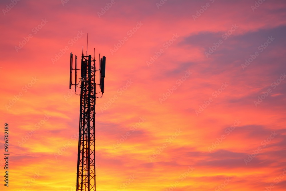 Internet Tower Shaped Silhouette Against Sunset Horizon Internet Tower Shaped Silhouette Against Sunset Horizon