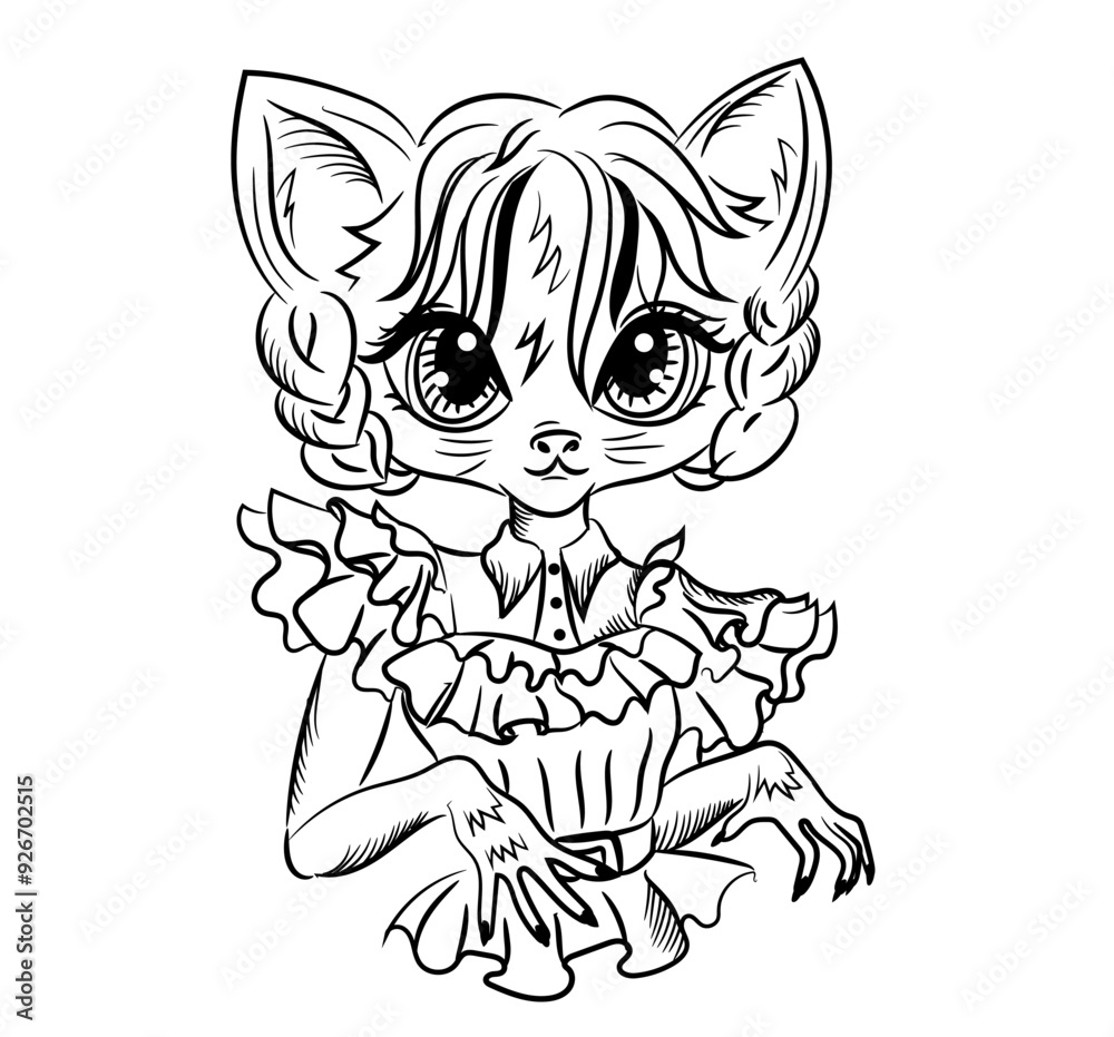 Obraz premium Cartoon cat dancing dance for Halloween coloring