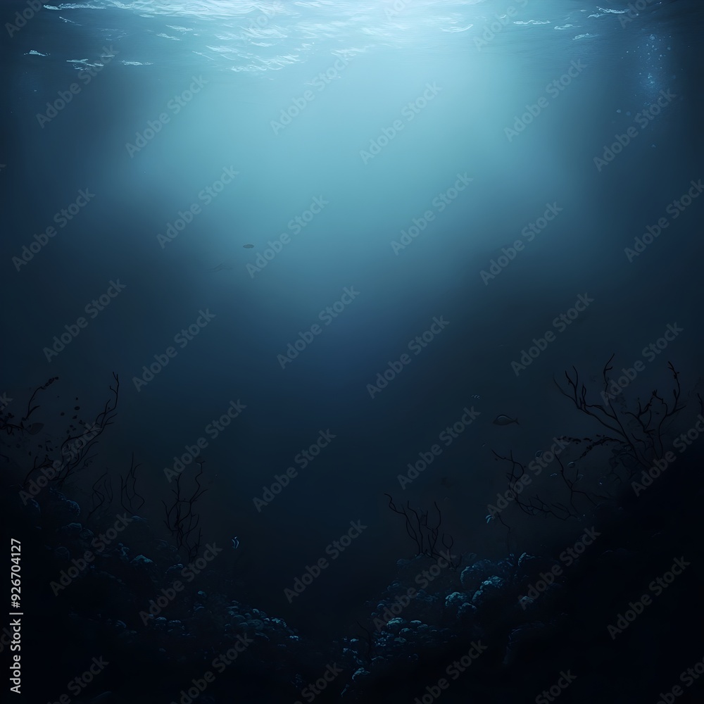 Obraz premium Serene Underwater Scene at 1000 Meters Depth Showcasing Silence and Stillness of Deep Ocean