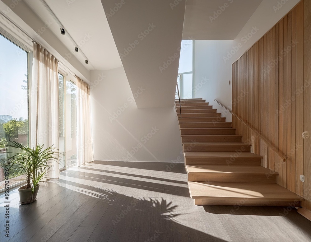 Minimalist Interior Design With Staircase and Sunlight Minimalist Interior Design With Staircase and Sunlight