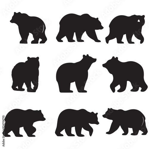 black silhouette grizzly set vector 