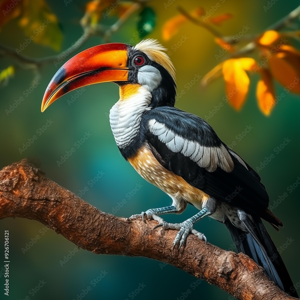 Obraz premium AI generator image of Hornbill,Oriental Pied Hornbill Black body, white lower chest and belly.