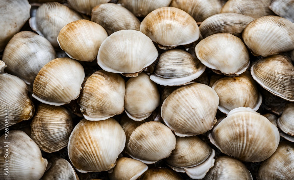 Pile of fresh Cherrystone clams, a sea ingredient ideal for a delicious meal, featuring tender, briny shells that enhance the flavor of any seafood dish. Pile of fresh Cherrystone clams, a sea ingredient ideal for a delicious meal, featuring tender, briny shells that enhance the flavor of any seafood dish.