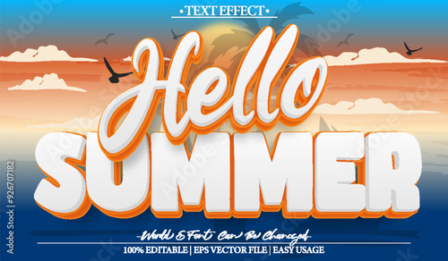 Photography Hello Summer Vector Text Effect Editable Alphabet Holiday Beach Hawaii Sun Sand
