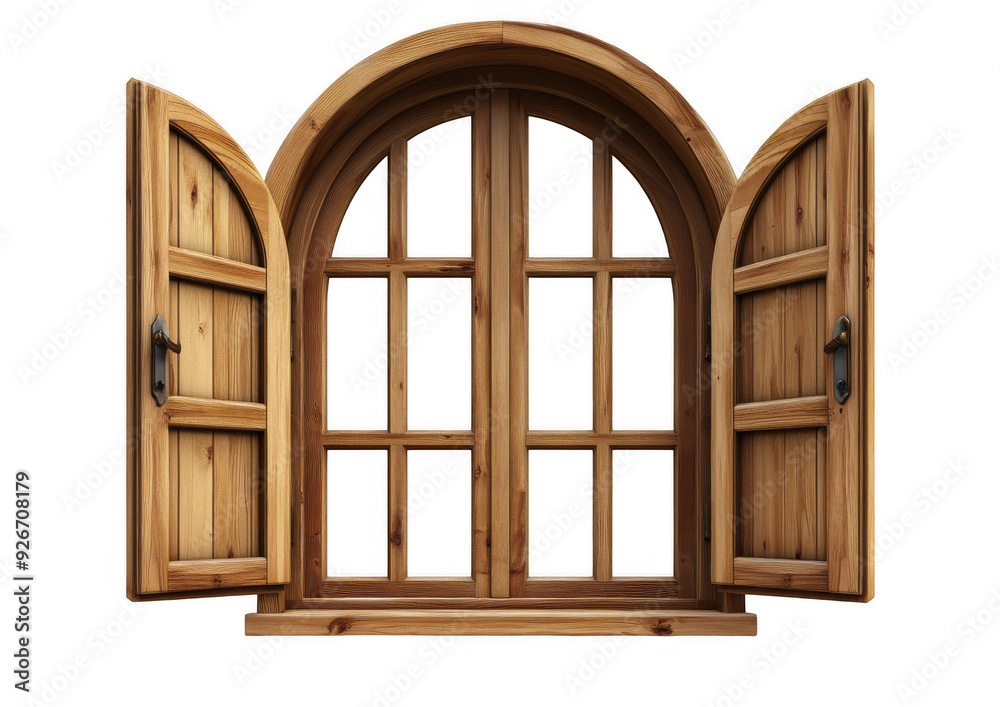 Open Wooden Window Frame with Arched Top Open Wooden Window Frame with Arched Top
