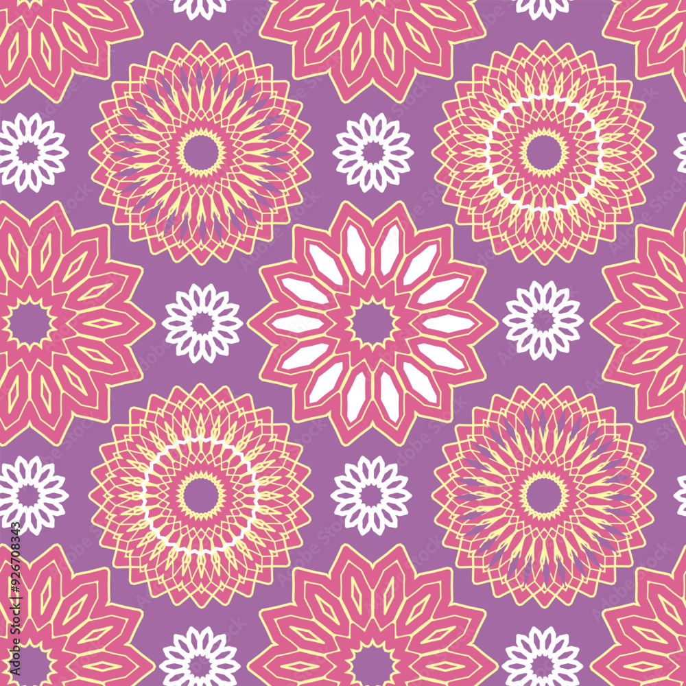 Seamless pattern with stylized flowers and other decorative elements. Violet-lilac palette. Vector illustration Seamless pattern with stylized flowers and other decorative elements. Violet-lilac palette. Vector illustration