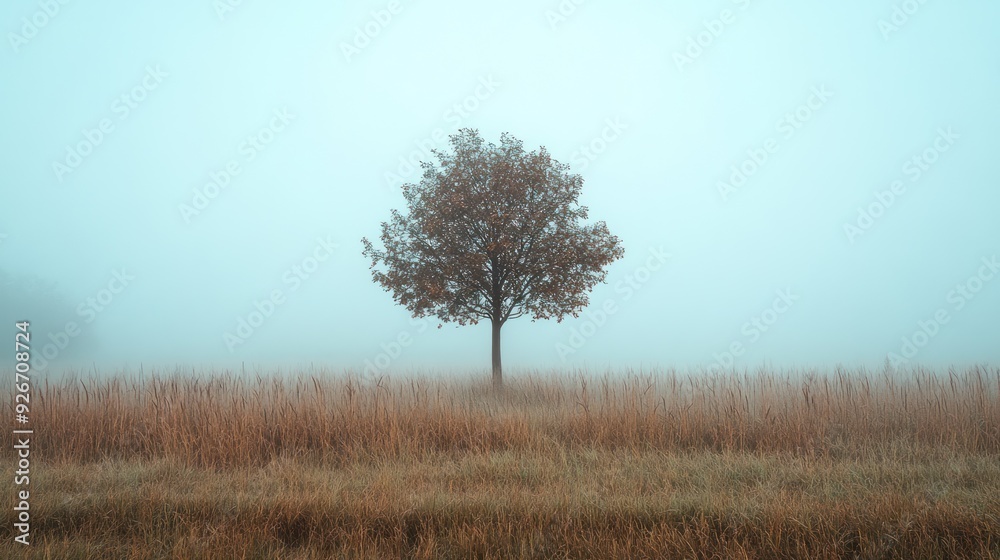 Solitary Tree in a Misty Field Solitary Tree in a Misty Field