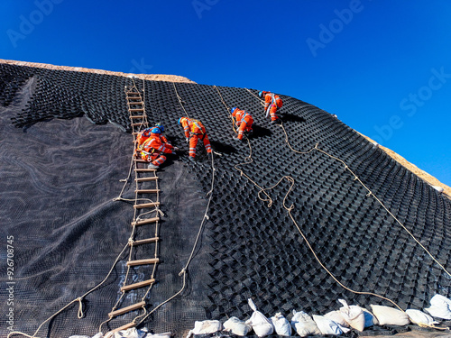 Installation process of geosynthetics in industry and mining photo