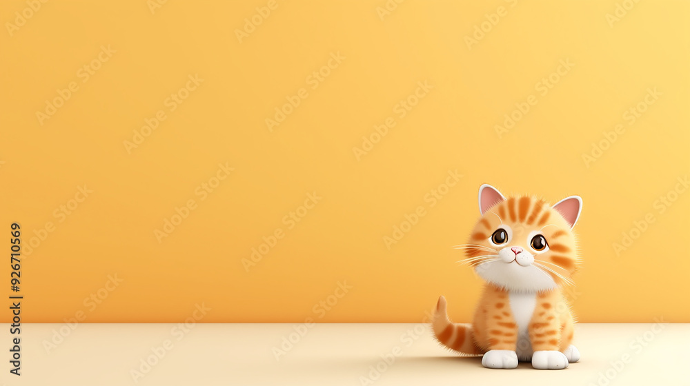 Fototapeta premium Cute Cat on Solid Background with Generous Copy Space