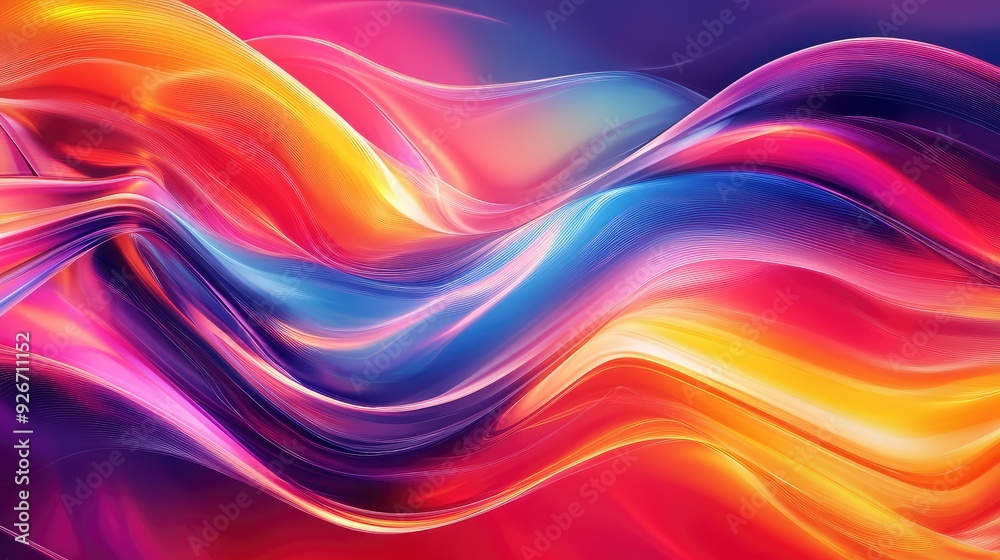A vibrant abstract background featuring fluid, intersecting lines in a flowing, colorful pattern.