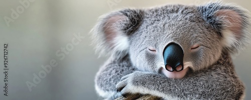 Close-up of a koala sleeping with one eye open.