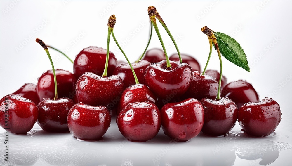 On a white BackgroundFresh cherries with water drops On a white BackgroundFresh cherries with water drops