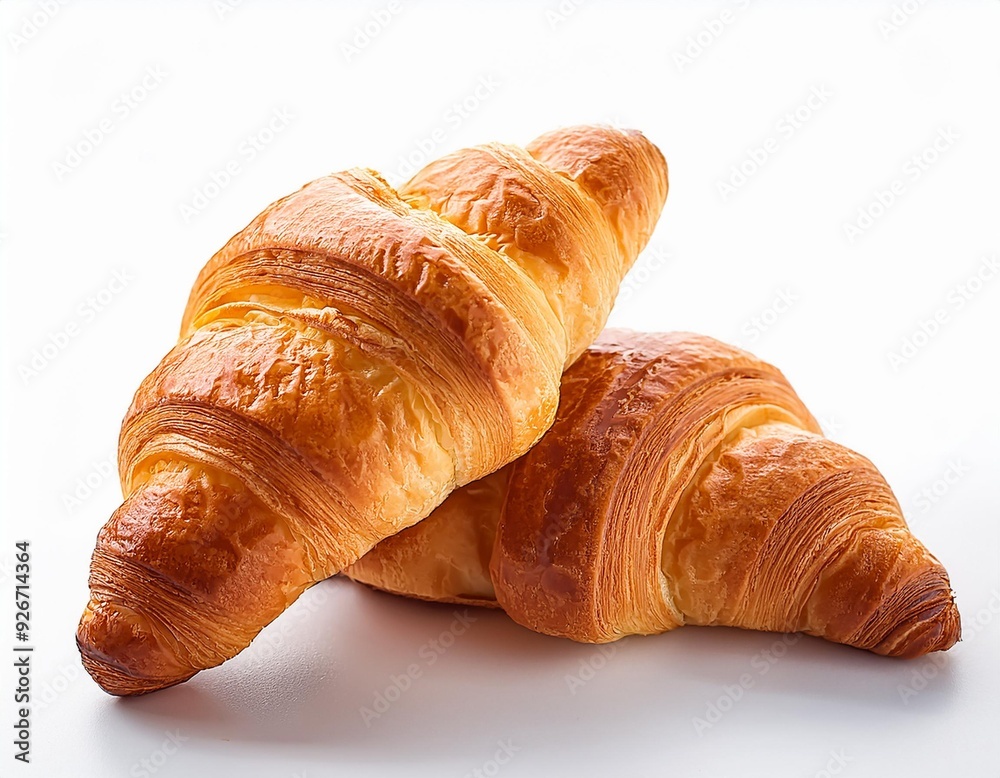 On a white BackgroundTwo freshly baked croissants on white background On a white BackgroundTwo freshly baked croissants on white background