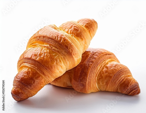 On a white BackgroundTwo freshly baked croissants on white background photo