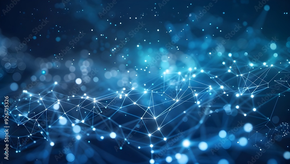 Abstract blue background with glowing network connection dots and lines, dark night sky. Abstract blue background with glowing network connection dots and lines, dark night sky.