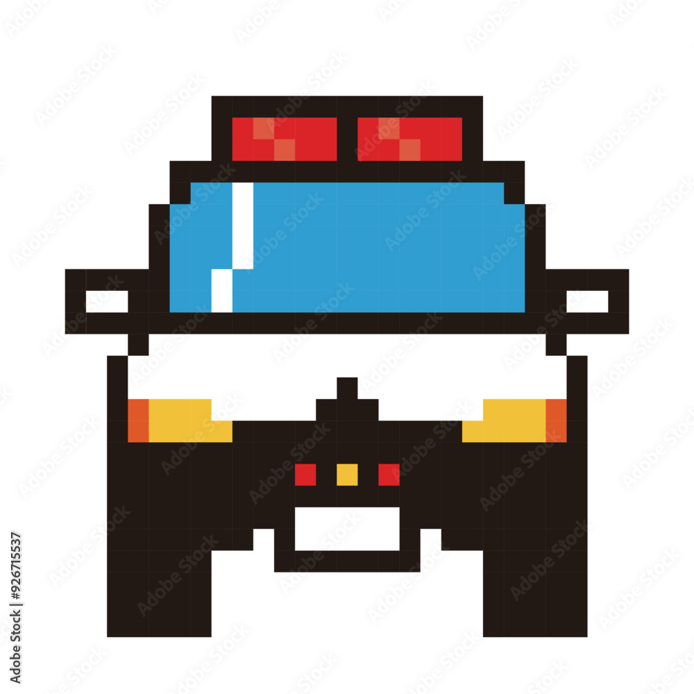 8ビットで描いた自動車のピクセルアート　働く車、パトカーのイラスト　アイコン　正面
