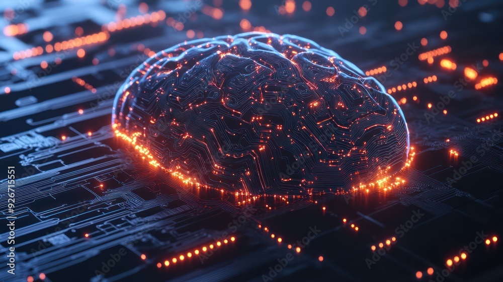 Digital Brain on Circuit Board Digital Brain on Circuit Board