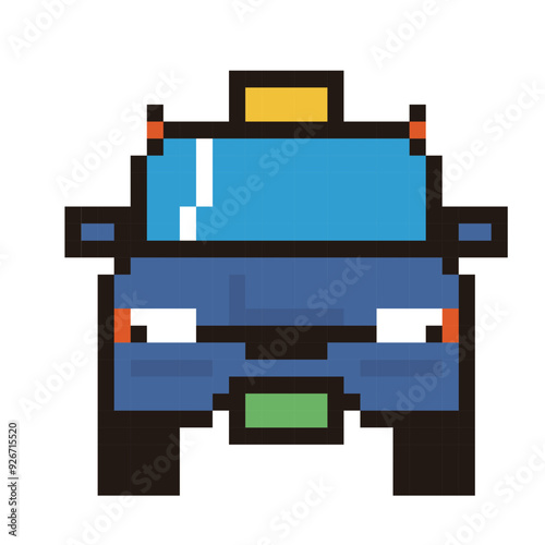 8ビットで描いた自動車のピクセルアート　働く車、タクシーのイラスト　アイコン　正面
