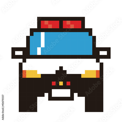 8ビットで描いた自動車のピクセルアート　働く車、パトカーのイラスト　アイコン　正面
