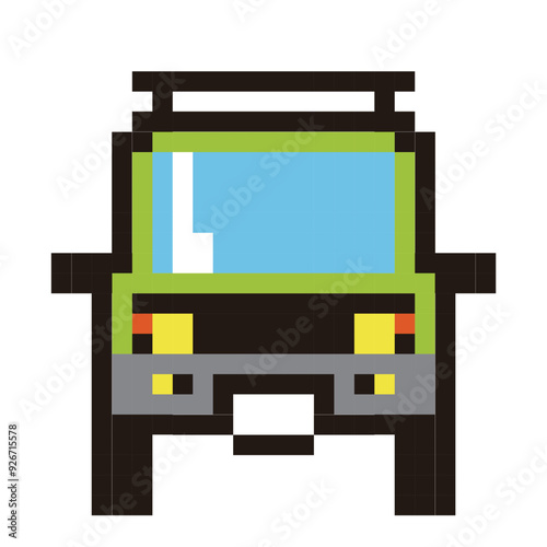 8ビットで描いた自動車のピクセルアート　乗用車、RV車のイラスト　アイコン　正面
