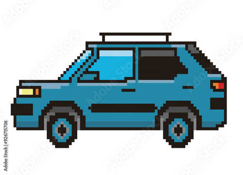 8ビットで描いた自動車のピクセルアート　乗用車、SUVカーのイラスト　アイコン

