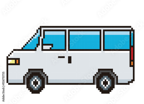 8ビットで描いた自動車のピクセルアート　乗用車、ミニバンのイラスト　アイコン

