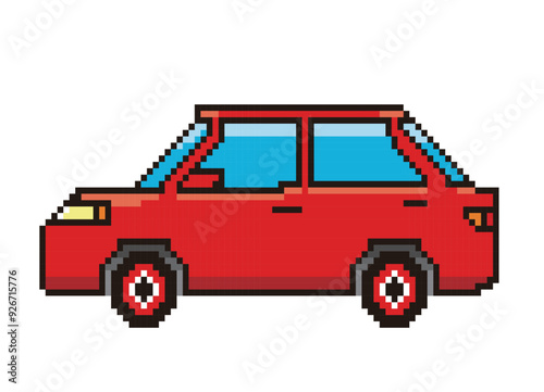 8ビットで描いた自動車のピクセルアート　乗用車、セダンのイラスト　アイコン
